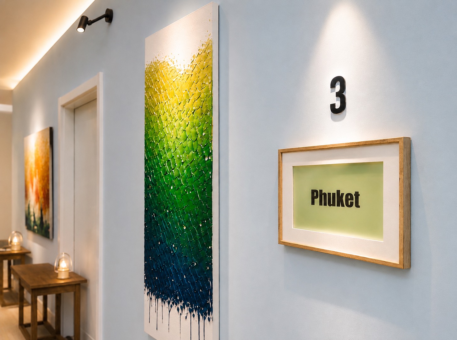 Studio hallway with feature artwork