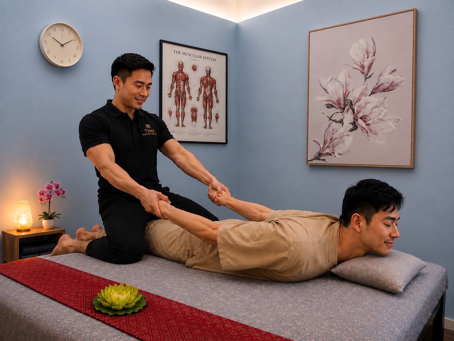 Therapist providing traditional Thai massage